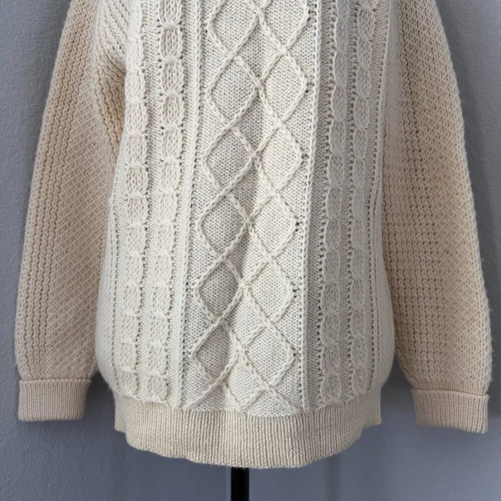 Vintage ST. MICHAEL 100% Wool Cable Knit Turtleneck Sweater Cream M